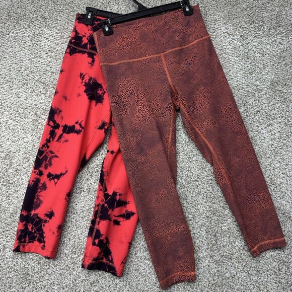 lululemon athletica Pants - Lululemon Wunder Train High Rise Crop Leggings Women's 10 Lot Of 2 Crackle Glaze